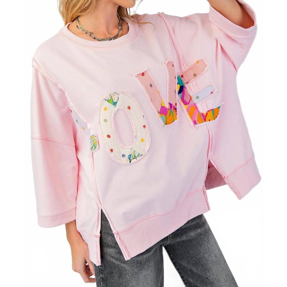 NEW EASEL love patch pullover top in cotton pink - Picture 3 of 4